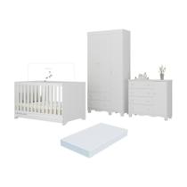 Quarto De Bebê Completo Berço Americano 3 Em 1 Colchão Dengo Multimóveis MP4608 Branco Quarto De Bebê Completo Berço Americano 3 Em 1 Colchão Dengo Multimóveis MP4608 Branco