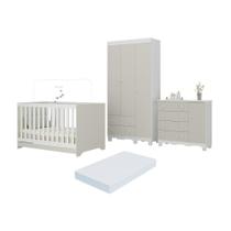 Quarto De Bebê Completo Berço Americano 3 Em 1 Colchão Dengo Multimóveis MP4608 Branco-off White