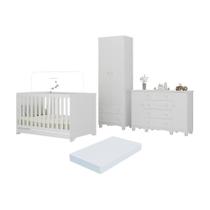 Quarto De Bebê Completo Berço Americano 3 Em 1 Colchão Dengo Multimóveis MP4612 Branco Quarto De Bebê Completo Berço Americano 3 Em 1 Colchão Dengo Multimóveis MP4612 Branco