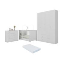 Quarto De Bebê Completo Berço Americano 3 Em 1 Colchão Encanto Multimóveis MP4597 Branco