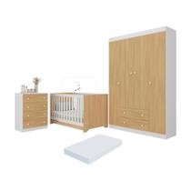 Quarto De Bebê Completo Berço Americano 3 Em 1 Colchão Encanto Multimóveis MP4601 Branco-madeirado