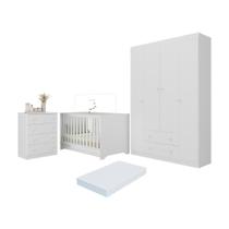 Quarto De Bebê Completo Berço Americano 3 Em 1 Colchão Encanto Multimóveis MP4601 Branco Quarto De Bebê Completo Berço Americano 3 Em 1 Colchão Encanto Multimóveis MP4601 Branco