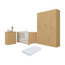 Quarto De Bebê Completo Berço Americano 3 Em 1 Colchão Encanto Multimóveis MP4601 Madeirado