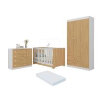 Quarto De Bebê Completo Berço Americano 3 Em 1 Colchão Encanto Multimóveis MP4605 Branco-madeirado