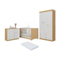 Quarto De Bebê Completo Berço Americano 3 Em 1 Colchão Encanto Multimóveis MP4605 Madeirado-branco