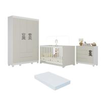 Quarto De Bebê Completo Berço Americano 3 Em 1 Colchão Fofura Multimóveis MP4661 Branco-off White