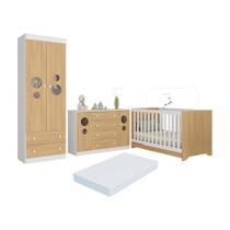 Quarto De Bebê Completo Berço Americano 3 Em 1 Colchão Pirulito Multimóveis MP4641 Branco-madeirado