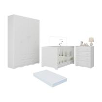 Quarto De Bebê Completo Berço Americano 3 Em 1 Colchão Realeza Multimóveis MP4603 Branco