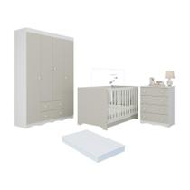 Quarto De Bebê Completo Berço Americano 3 Em 1 Colchão Realeza Multimóveis MP4603 Branco-off White