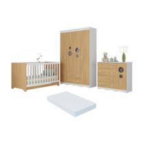 Quarto De Bebê Completo Berço Americano 3 Em 1 Colchão Sonho Multimóveis MP4631 Branco-madeirado