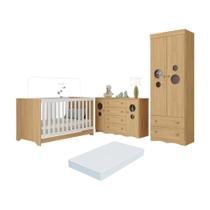 Quarto De Bebê Completo Berço Americano 3 Em 1 Colchão Sonho Multimóveis MP4643 Madeirado