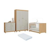 Quarto De Bebê Completo Berço Americano 3x1 Colchão Allegra Multimóveis MP4598 Madeirado-off White