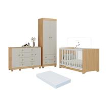 Quarto De Bebê Completo Berço Americano 3x1 Colchão Allegra Multimóveis MP4610 Madeirado-off White
