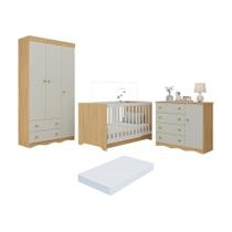 Quarto De Bebê Completo Berço Americano 3x1 Colchão Realeza Multimóveis MP4607 Madeirado-off White Quarto De Bebê Completo Berço Americano 3x1 Colchão Realeza Multimóveis MP4607 Madeirado-off White