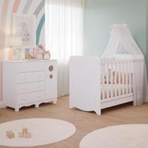 Quarto de Bebê Completo Berço Americano Ben 3 em 1 Cômoda 1 Porta 3 Gavetas 100% MDF Bolinha Quarto de Bebê Completo Berço Americano Ben 3 em 1 Cômoda 1 Porta 3 Gavetas 100% MDF Bolinha