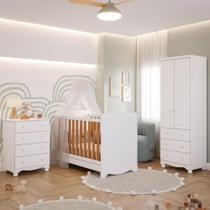 Quarto de Bebê Completo Berço Americano Ben 3 Em 1 Cômoda Júnior Simples 4 Gavetas Guarda Roupa Júnior 2 Portas 3 Gavetas Branco Carvalho 100% MDF Móv