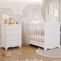 Quarto de Bebê Completo Berço Americano Ben 3 Em 1 Cômoda Júnior Simples 4 Gavetas MDF Faura