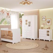 Quarto de Bebê Completo Berço Americano Ben 3 Em 1 Guarda Roupa 4 Portas 3 Gavetas e Cômoda Uli 4 Gavetas 1 Porta MDF
