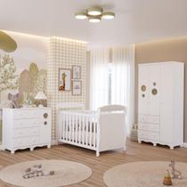 Quarto de Bebê Completo Berço Americano Guarda Roupas 3 Portas Cômoda 4 Gavetas MDF Faura
