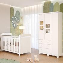 Quarto de Bebê Completo Berço Americano Marquesa 3 Em 1 Guarda Roupa Uli 3 Portas 3 Gavetas MDF