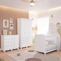 Quarto de Bebê Completo Berço Americano Uli Guarda Roupas 3 Portas Cômoda 1 Porta Junior 100% MDF