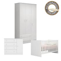 Quarto de Bebê Completo Berço Colchão Nana Guarda Roupa Cômoda Doce Sonho Branco Qmovi Umaflex