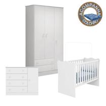 Quarto de Bebê Completo Berço Colchão Physical Guarda Roupa Cômoda Doce Sonho Branco Qmovi Ortobom