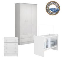 Quarto de Bebê Completo Berço Colchão Physical Guarda Roupa Cômoda Doce Sonho Branco Qmovi Ortobom