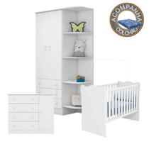 Quarto de Bebê Completo Berço Colchão Physical Guarda Roupa Cômoda Doce Sonho Branco Qmovi Ortobom