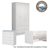 Quarto de Bebê Completo Berço Colchão Physical Guarda Roupa Cômoda Doce Sonho Branco Qmovi Ortobom