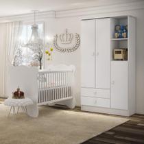 Quarto de Bebê Completo Berço com Guarda Roupa 3 Portas 2 Gavetas 2 Nichos Algodão Doce Móveis Percasa Branco
