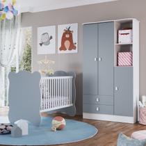 Quarto De Bebê Completo Berço Com Guarda Roupa 3 Portas 2 Gavetas 2 Nichos Algodao Doce