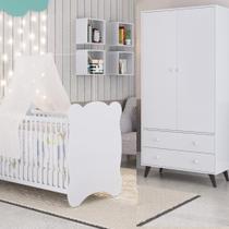 Quarto de Bebê Completo Berço com Roupeiro 2 Portas 2 Gavetas Estrela Móveis Percasa Branco