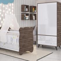 Quarto de Bebê Completo Berço com Roupeiro 2 Portas 2 Gavetas Estrela Móveis Percasa Carvalho/Branco