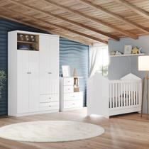 Quarto de Bebê Completo Berço, Cômoda e Guarda-roupa Vanila