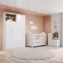 Quarto de Bebê Completo Berço Cômoda e Roupeiro Malu Espresso Móveis
