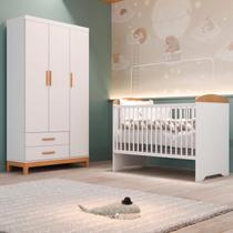Quarto de Bebê Completo Berço Eloa 3 em 1 e Guarda-Roupa 3 Portas Hellen Branco/Betula Quarto de Bebê Completo Berço Eloa 3 em 1 e Guarda-Roupa 3 Portas Hellen Branco/Betula