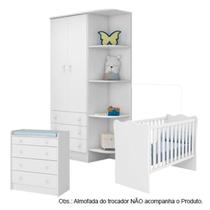 Quarto de Bebê Completo Berço Guarda Roupa Cômoda Doce Sonho Branco Qmovi