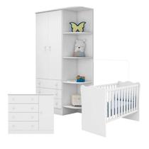 Quarto de Bebê Completo Berço Guarda Roupa Cômoda Doce Sonho Branco Qmovi Quarto de Bebê Completo Berço Guarda Roupa Cômoda Doce Sonho Branco Qmovi
