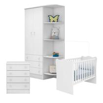 Quarto de Bebê Completo Berço Guarda Roupa Cômoda Doce Sonho Branco Qmovi Quarto de Bebê Completo Berço Guarda Roupa Cômoda Doce Sonho Branco Qmovi