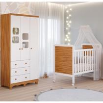 Quarto de Bebê Completo Berço Mini Cama Cloe 2 Em 1 Guarda Roupa Uli 3 Portas 3 Gavetas 100%MDF Móveis Peroba