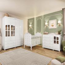 Quarto de Bebê Completo Berço Mini Cama com Capitonê Guarda Roupa Cômoda MDF Janela Elô New Móveis Peroba