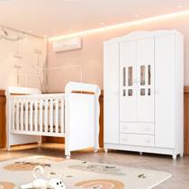 Quarto de Bebê Completo Berço Mini Cama e Guarda-roupa 4 Portas Mirelle Branco