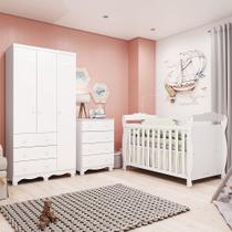 Quarto de Bebê Completo Berço Minicama Guarda-Roupa 3 Portas e Cômoda 100% MDF Nina Espresso Móveis