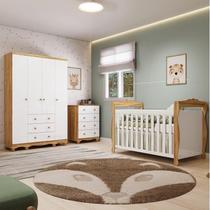 Quarto de Bebê Completo Berço Minicama Guarda-Roupa 4 Portas e Cômoda 100% MDF Nina Espresso Móveis Branco/Brilho/Amêndoa