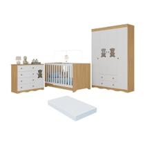 Quarto De Bebê Completo C- Berço Americano 3 Em 1 Colchão Doçura Multimóveis MP4662 Madeirado-branco