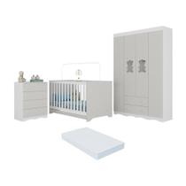 Quarto De Bebê Completo C- Berço Americano 3 Em 1 Colchão Doçura Multimóveis MP4666 Branco-off White