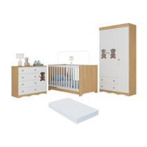 Quarto De Bebê Completo C- Berço Americano 3 Em 1 Colchão Doçura Multimóveis MP4670 Madeirado-branco