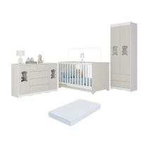 Quarto De Bebê Completo C- Berço Americano 3 Em 1 Colchão Doçura Multimóveis MP4674 Branco-off White