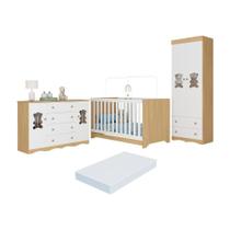 Quarto De Bebê Completo C- Berço Americano 3 Em 1 Colchão Doçura Multimóveis MP4674 Madeirado-branco